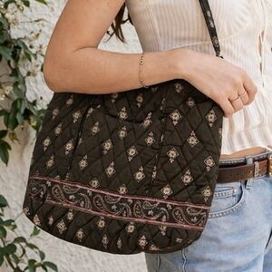 Tanya Lee Handbag Quilted Purse Chocolate Brown Pink Floral Paisley 90s Revival